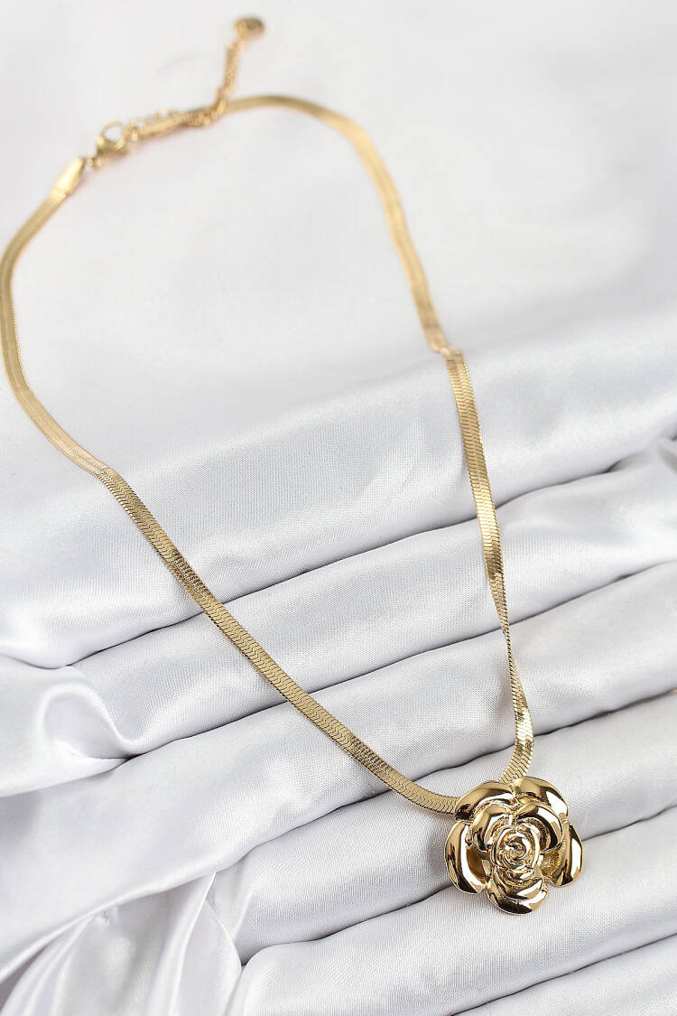 316l Steel Rose Figured Italian Chain Model Gold Color Women Necklace