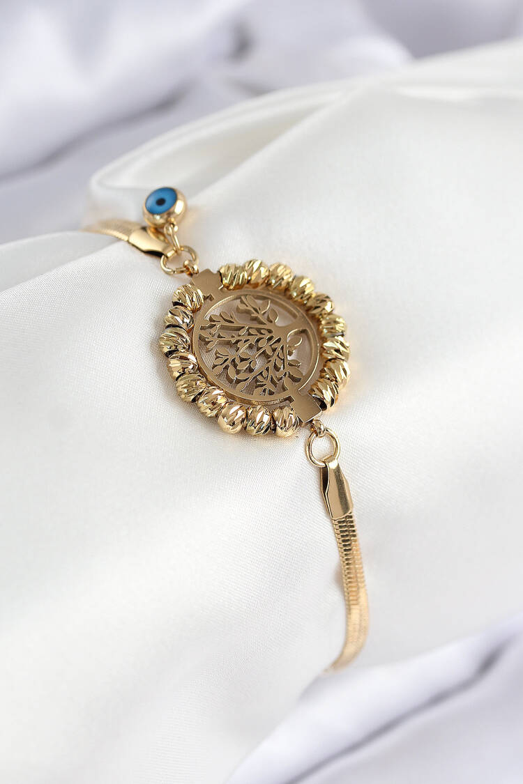 316l Steel Evil Eye Beads Detailed Tree Of Life Model Italian Chain Gold Color Women Bracelet - Brand: Ebijuteri - Women & Kids, Baby Clothes Wholesale - Globality Store