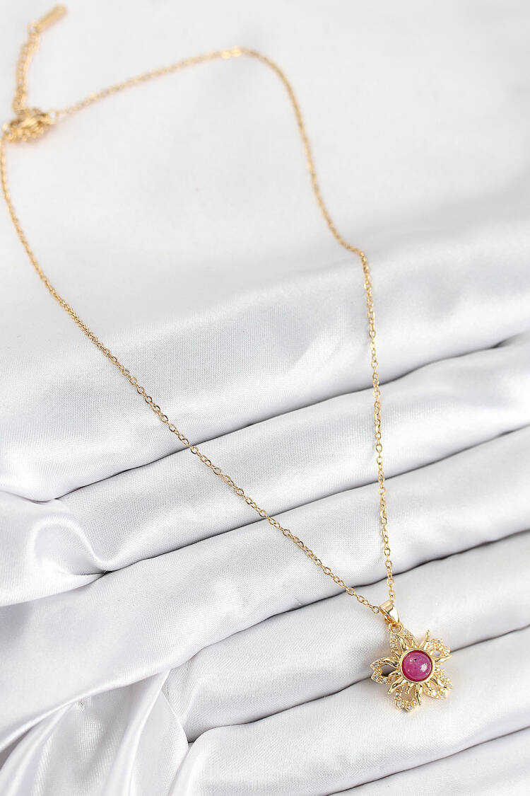 316l Steel Zircon Stone Swivel Solar Model Gold Color Women Necklace