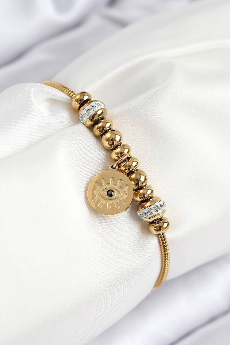 316l Steel Zircon Stone Eye Charm Model Gold Color Women Bracelet - Brand: Ebijuteri - Women & Kids, Baby Clothes Wholesale - Globality Store
