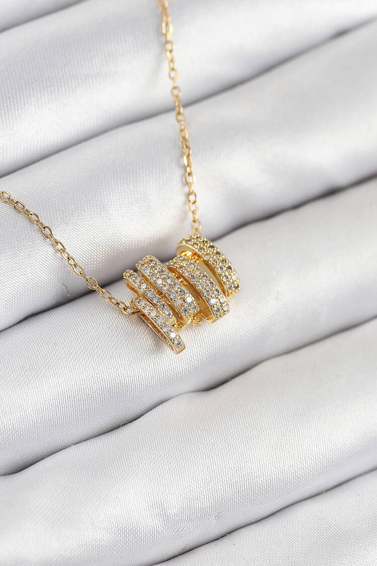 316l Steel Zircon Stone Spiral Model Gold Color Women Necklace - Brand: Ebijuteri - Women & Kids, Baby Clothes Wholesale - Globality Store