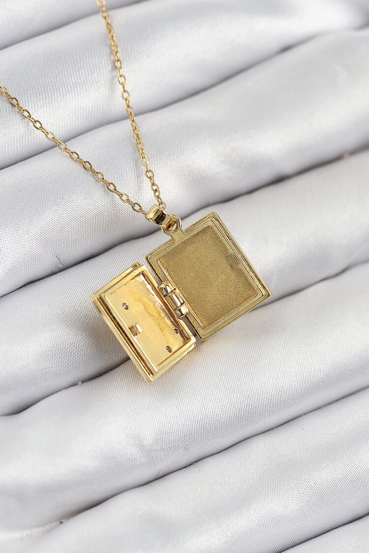 316l Steel Zircon Stone Openable Cover Book Model Gold Color Women Necklace