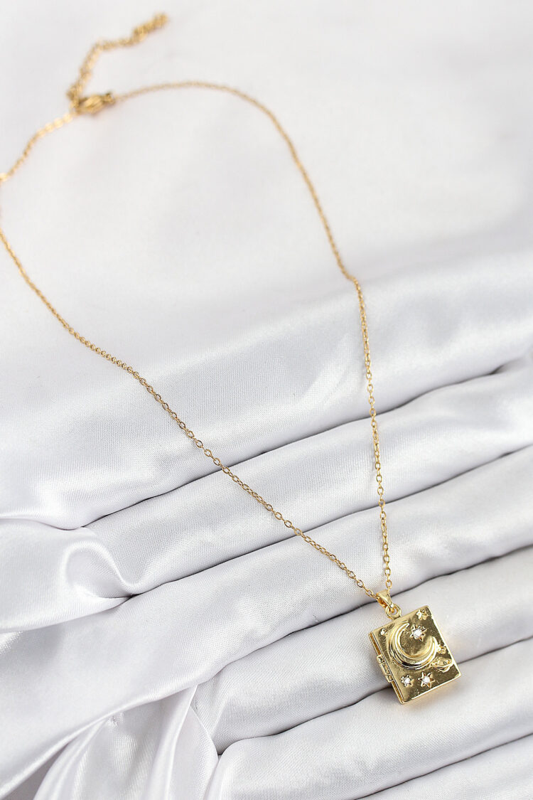 316l Steel Zircon Stone Openable Cover Book Model Gold Color Women Necklace