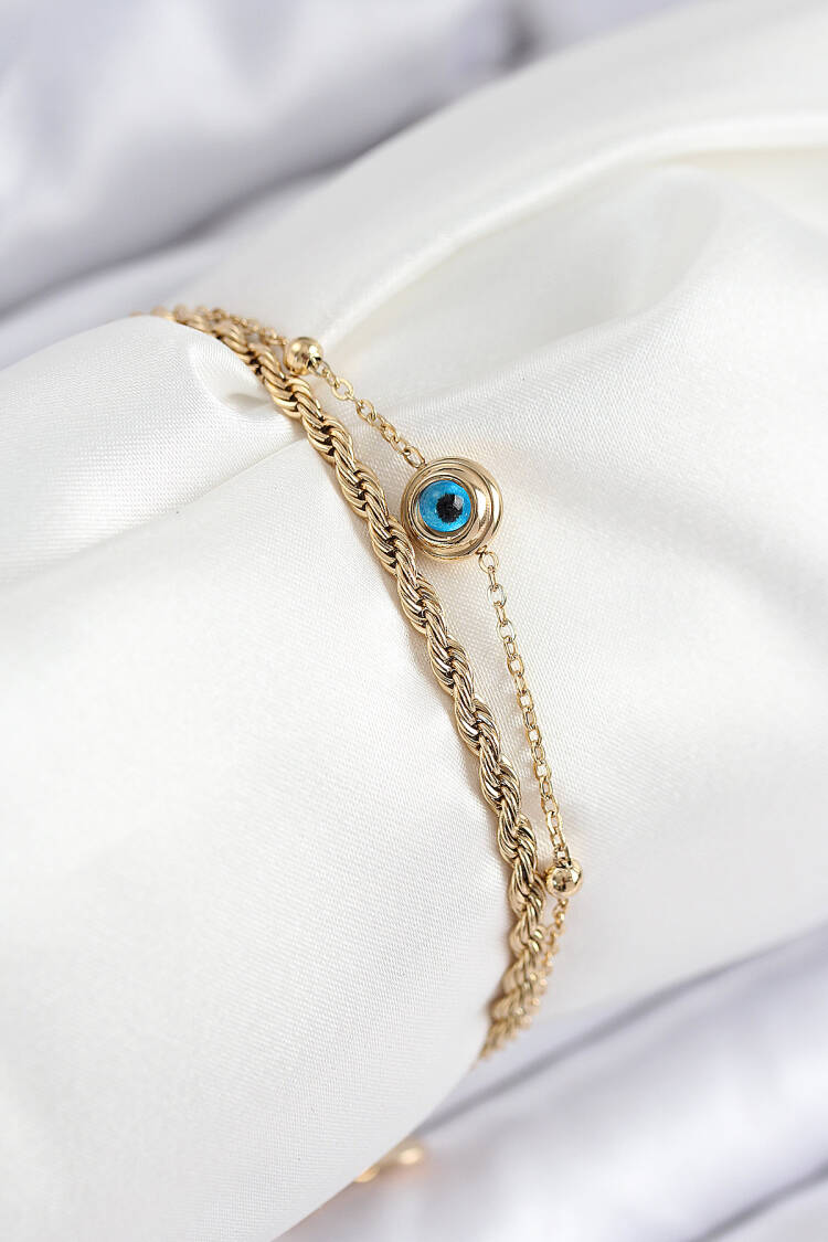 316l Steel Evil Eye Beads Model Auger Chain Gold Color Women Bracelet - Brand: Ebijuteri - Women & Kids, Baby Clothes Wholesale - Globality Store
