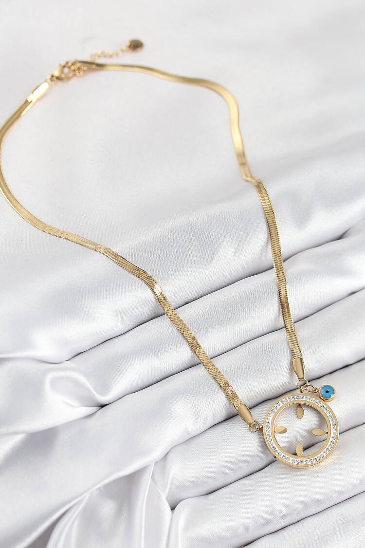 316l Steel Zircon Stone Quarter Wearable Gold Color Women Necklace