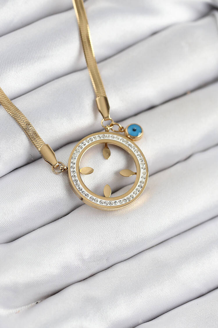 316l Steel Zircon Stone Quarter Wearable Gold Color Women Necklace - Brand: Ebijuteri - Women & Kids, Baby Clothes Wholesale - Globality Store