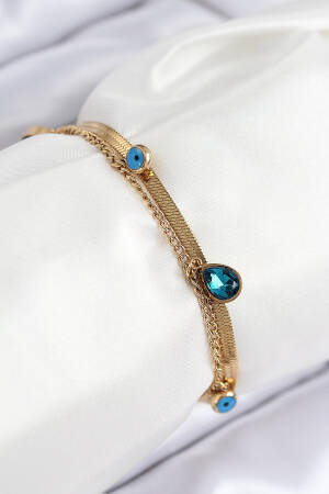316l Steel Evil Eye Beads Detailed Blue Zircon Stone Pattern Italian Chain Gold Color Women Bracelet - Brand: Ebijuteri - Women & Kids, Baby Clothes Wholesale - Globality Store