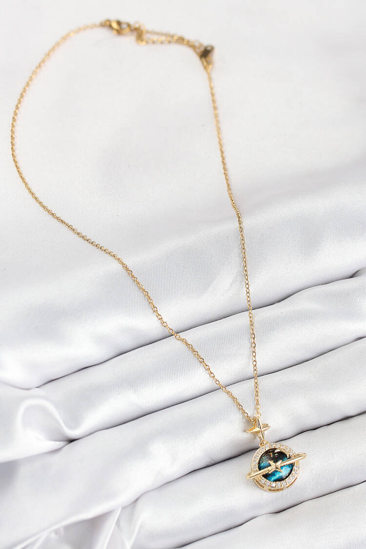 316l Steel Zircon Stone Planet Model Gold Color Women Necklace
