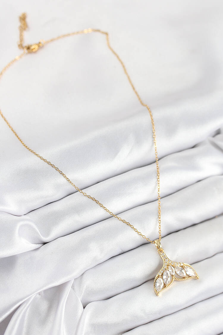 316l Steel Zircon Stone Fish Tail Model Gold Color Women Necklace