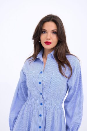 Blue Striped Shirt Dress With Polo Neck - Brand: Fame - Women & Kids, Baby Clothes Wholesale - Globality Store
