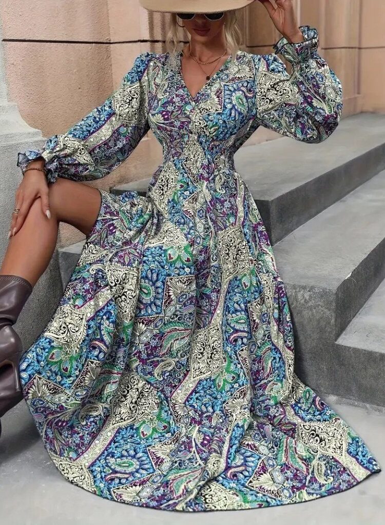 Blue Boho Elegant Wrap Dress
