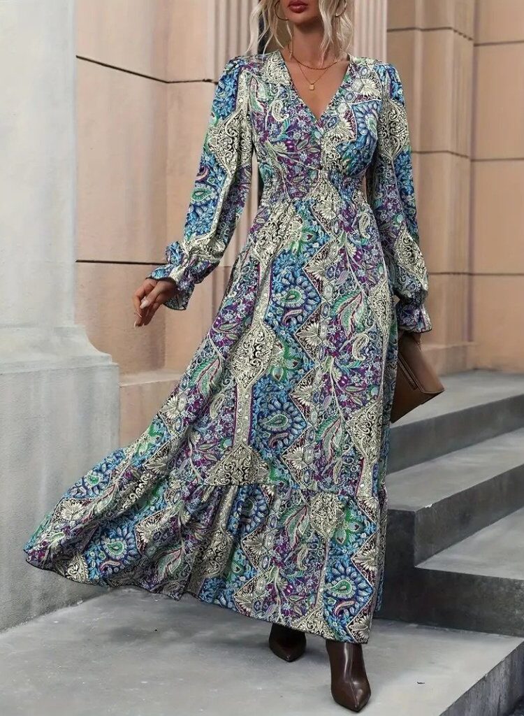 Blue Boho Elegant Wrap Dress