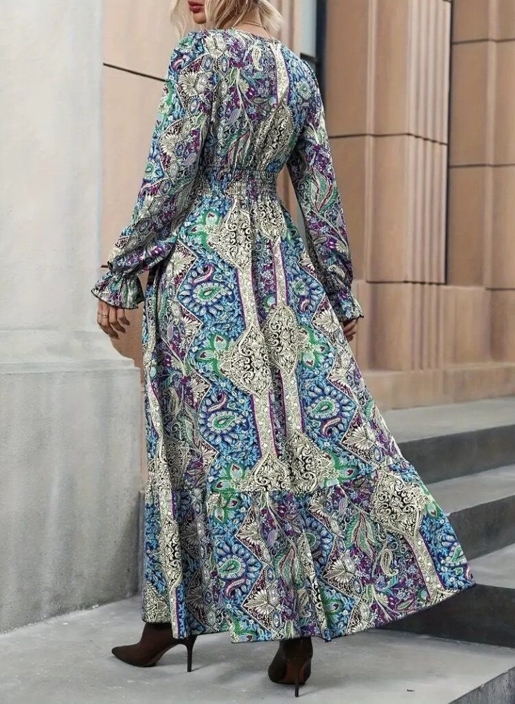 Blue Boho Elegant Wrap Dress