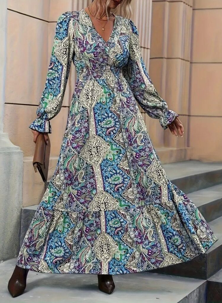 Blue Boho Elegant Wrap Dress