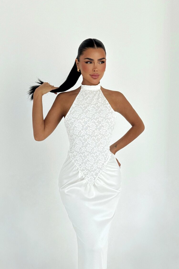 ElegantBodycon Dress With Floral Halter Neck