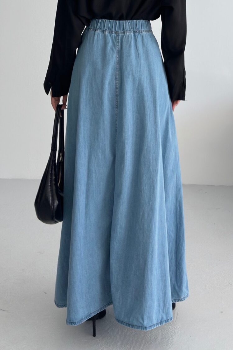 Blue Casual High Waist Flared Maxi Skirt