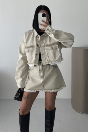 Beige A-Line Mini Skirt With Buttoned Closure - Brand: XLove - Women & Kids, Baby Clothes Wholesale - Globality Store