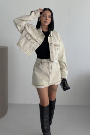 Beige A-Line Mini Skirt With Buttoned Closure - Brand: XLove - Women & Kids, Baby Clothes Wholesale - Globality Store