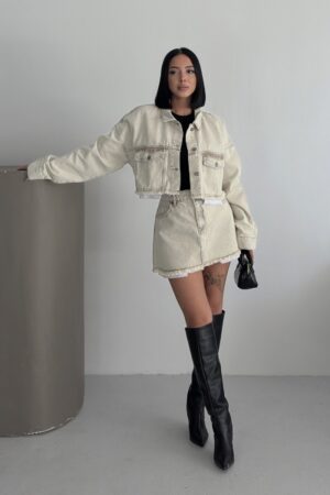 Beige A-Line Mini Skirt With Buttoned Closure - Brand: XLove - Women & Kids, Baby Clothes Wholesale - Globality Store