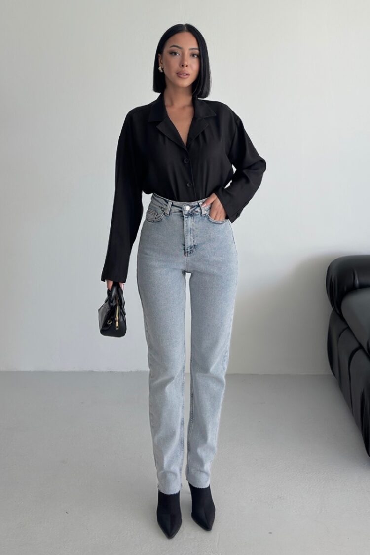 Mom Jeans High Waist Straight Leg Buttoned