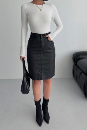 Black Pencil Midi Skirt With Buttoned Closure - Brand: XLove - Women & Kids, Baby Clothes Wholesale - Globality Store