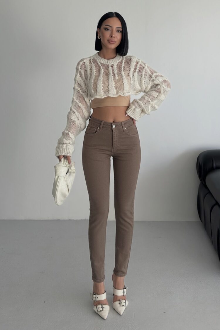 Brown High Waist Mom Skinny Leg Jeans - Brand: XLove - Women & Kids, Baby Clothes Wholesale - Globality Store