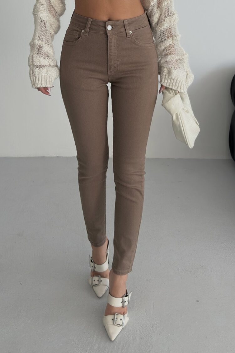 Brown High Waist Mom Skinny Leg Jeans