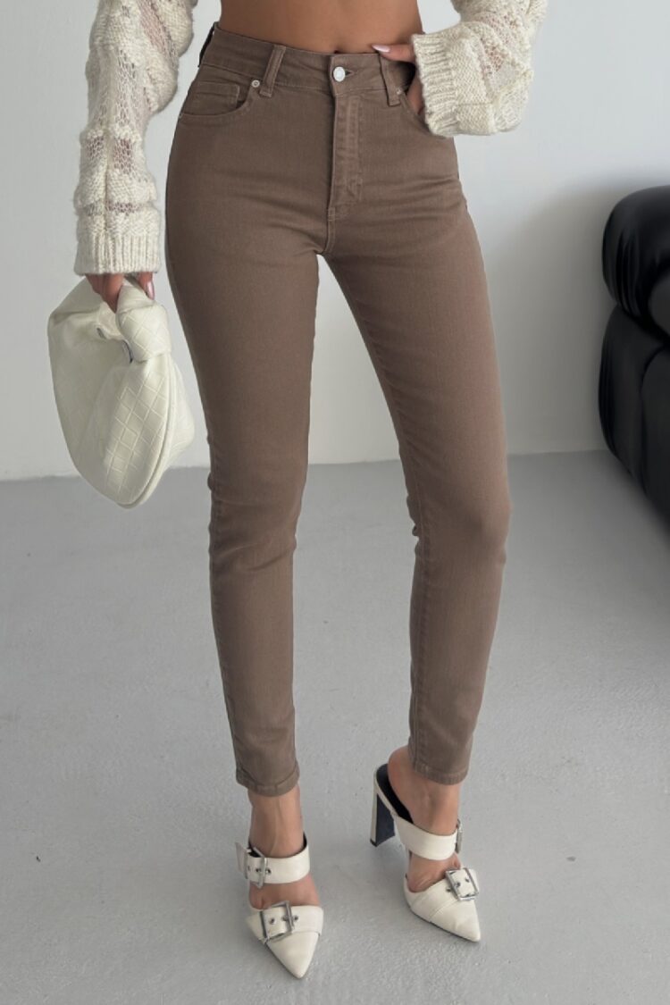 Brown High Waist Mom Skinny Leg Jeans