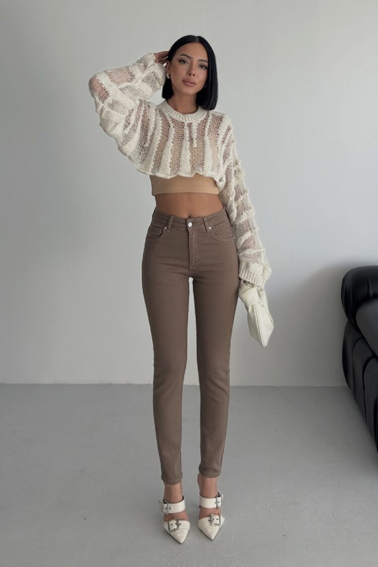 Brown High Waist Mom Skinny Leg Jeans
