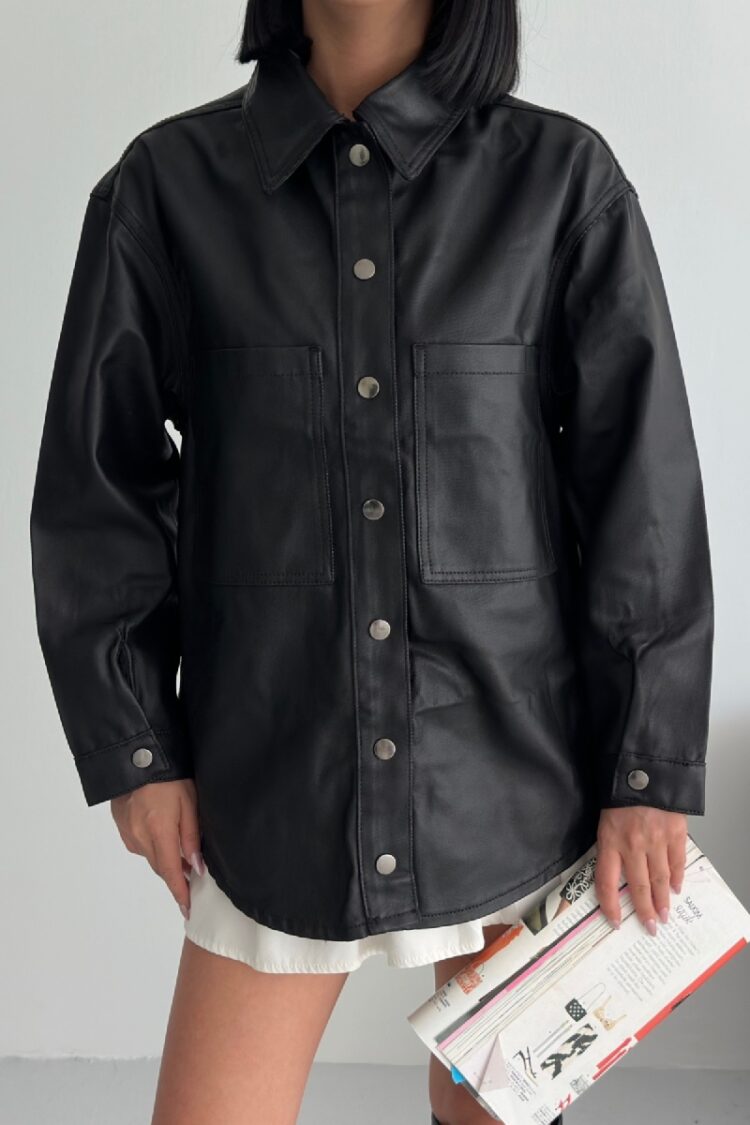 Black Shirt Streetwear Oversized Polo Neck Plain