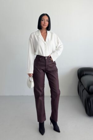 Brown Mom Pants High Waist Casual Straight Leg - Brand: XLove - Women & Kids, Baby Clothes Wholesale - Globality Store