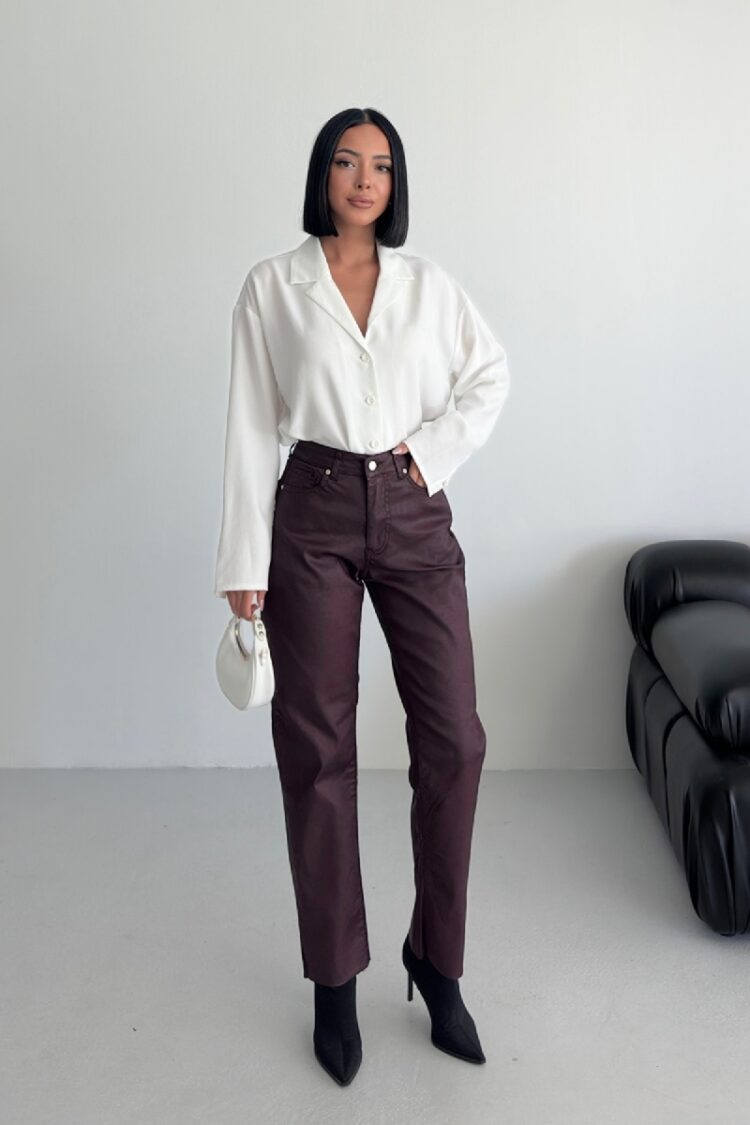 Brown Mom Pants High Waist Casual Straight Leg