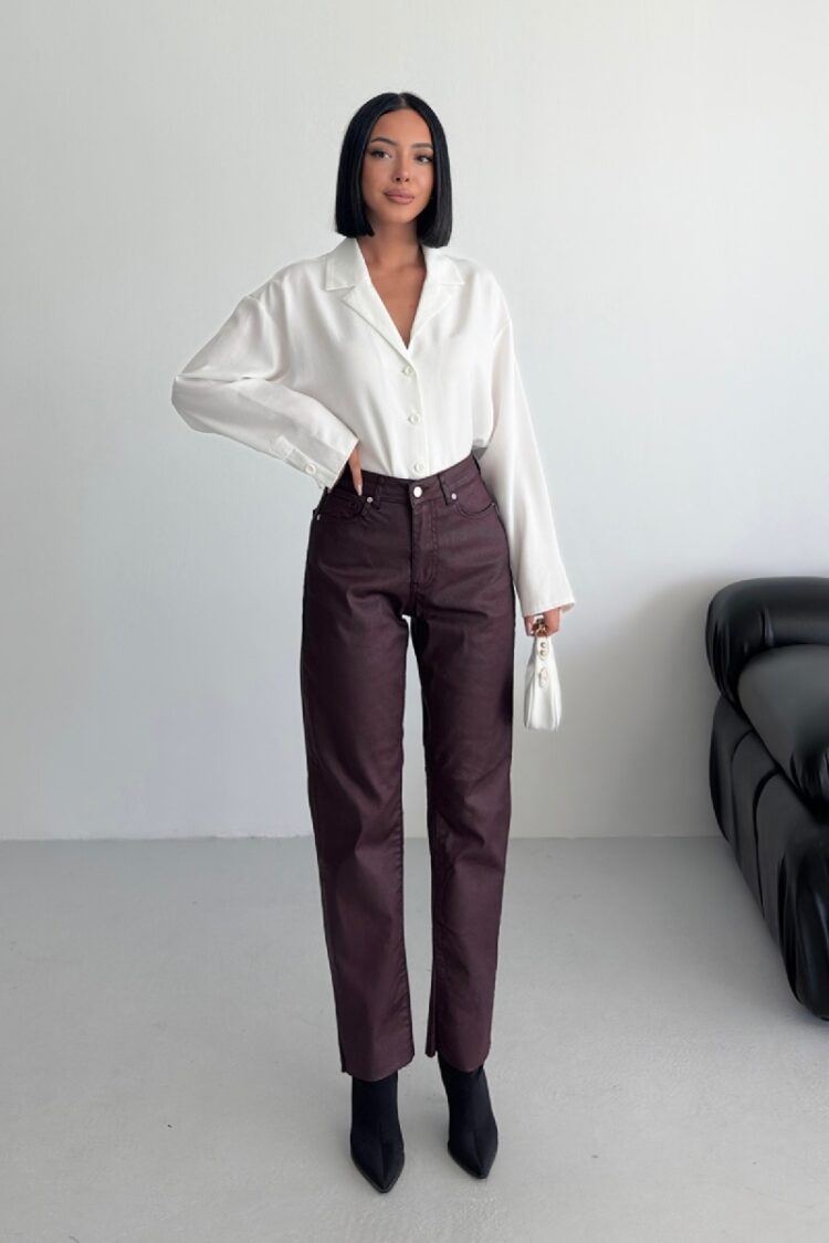 Brown Mom Pants High Waist Casual Straight Leg