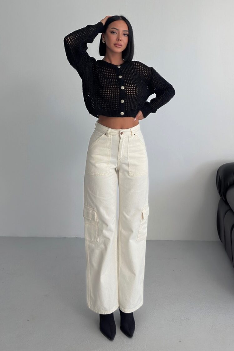 Beige Cargo Jeans With High Waist & Flap Pockets - Brand: XLove - Women & Kids, Baby Clothes Wholesale - Globality Store