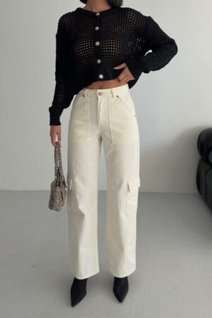 Beige Cargo Jeans With High Waist & Flap Pockets - Brand: XLove - Women & Kids, Baby Clothes Wholesale - Globality Store