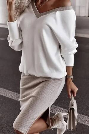 White Set With Oversized Fit And Midi Pencil Skirt - Brand: Janes - Women & Kids, Baby Clothes Wholesale - Globality Store
