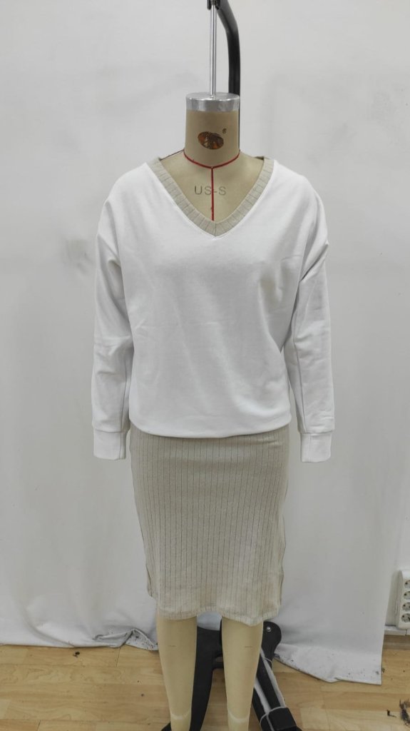 White Set With Oversized Fit And Midi Pencil Skirt