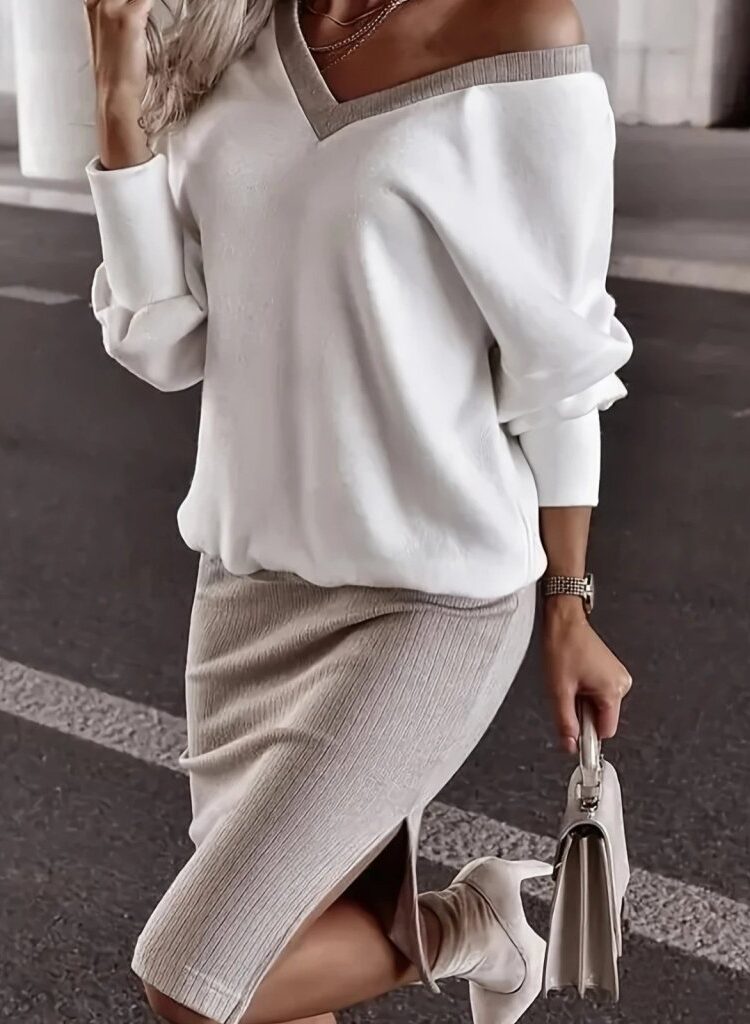 White Set With Oversized Fit And Midi Pencil Skirt