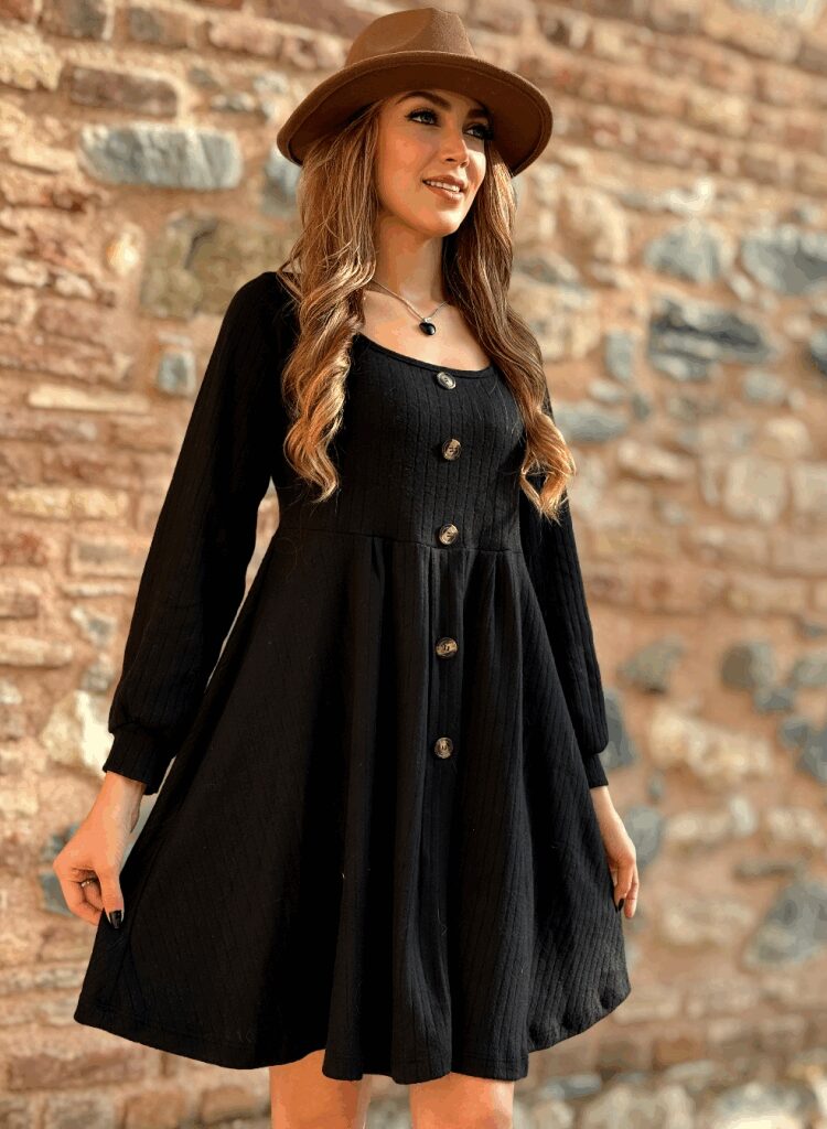Fit And Flare Dress With Square Neck