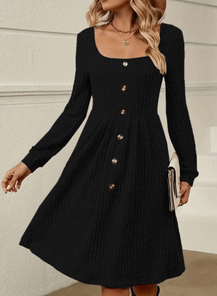 Fit And Flare Dress With Square Neck