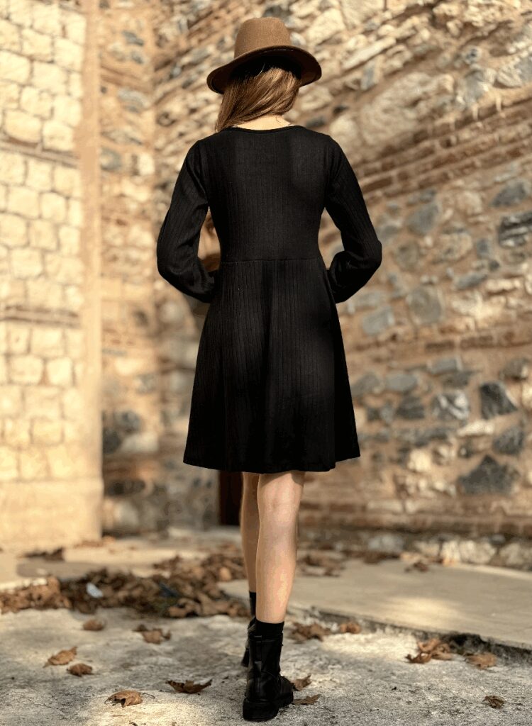 Fit And Flare Dress With Square Neck