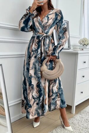 Elegant Beige Wrap Dress With Marble Pattern - Brand: Janes - Women & Kids, Baby Clothes Wholesale - Globality Store