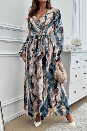 Elegant Beige Wrap Dress With Marble Pattern - Brand: Janes - Women & Kids, Baby Clothes Wholesale - Globality Store