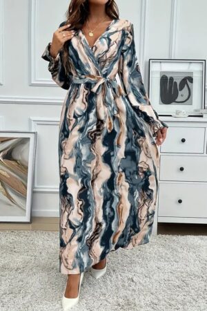 Elegant Beige Wrap Dress With Marble Pattern - Brand: Janes - Women & Kids, Baby Clothes Wholesale - Globality Store