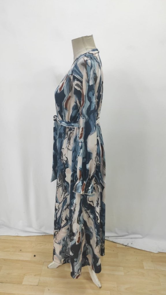 Elegant Beige Wrap Dress With Marble Pattern