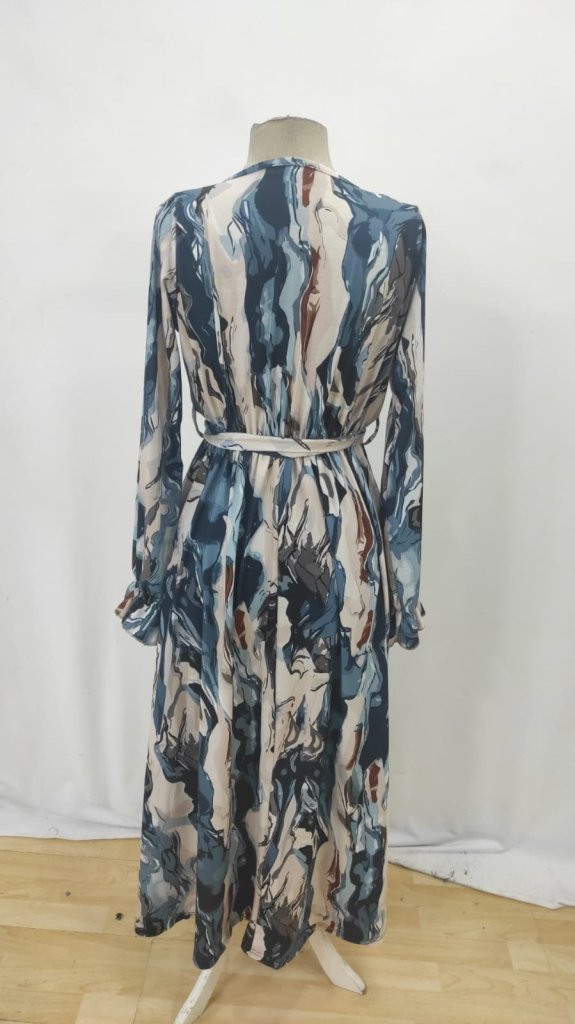 Elegant Beige Wrap Dress With Marble Pattern