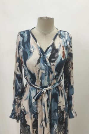 Elegant Beige Wrap Dress With Marble Pattern - Brand: Janes - Women & Kids, Baby Clothes Wholesale - Globality Store