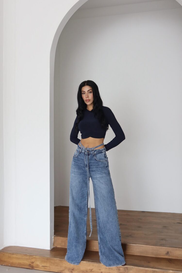 Blue Retro Casual Wide Leg Palazzo Jeans