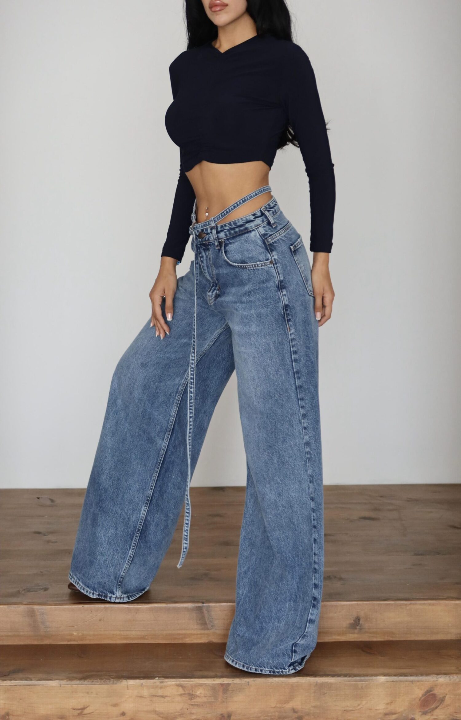 Blue Retro Casual Wide Leg Palazzo Jeans - Brand: LACARINO - Women & Kids, Baby Clothes Wholesale - Globality Store
