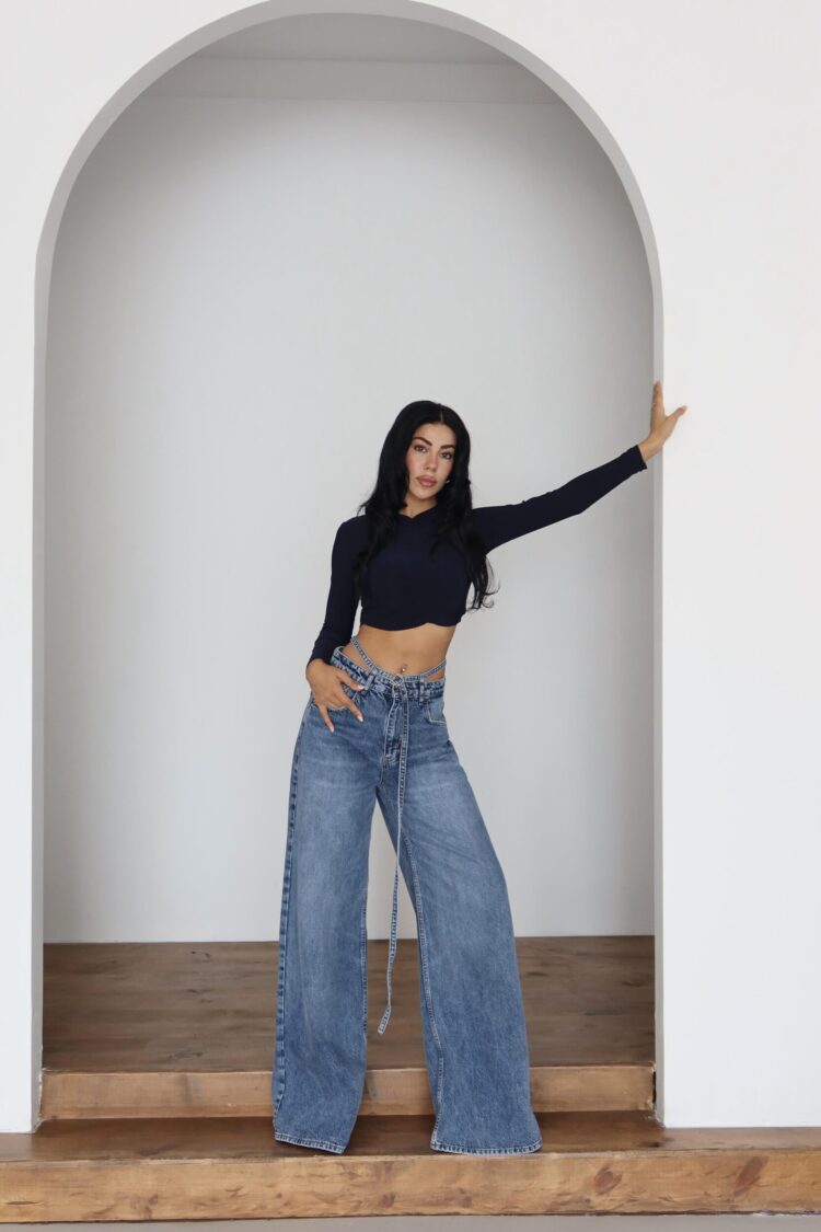 Blue Retro Casual Wide Leg Palazzo Jeans